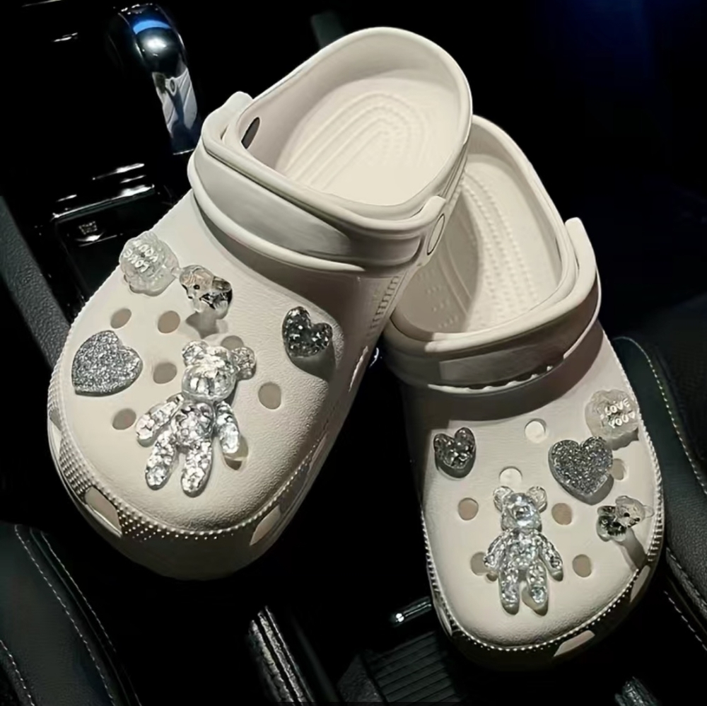 10 pcs/set 3D silver bear series shoe charm for clogs